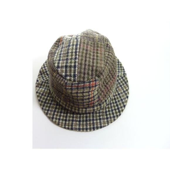 Vintage Plaid Fedora Traditional Patch Wool Hat with Embroidered Shamrock - Picture 2 of 5